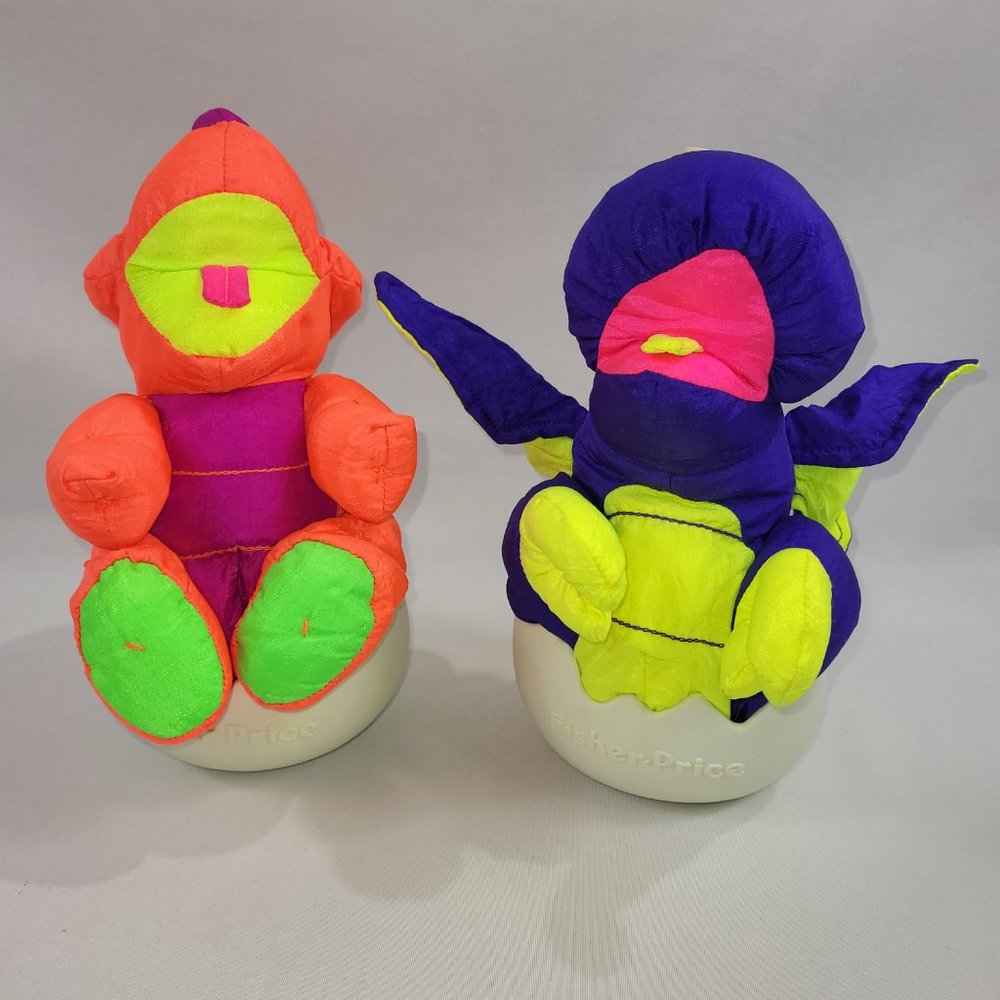 Puffalumps 1992 Vintage 8" Plush Triceratops & Pterodactyl Eggs by Fisher Price